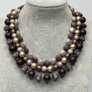 Vintage Acrylic Beaded Triple Layer Statement Necklace Retro Fashion Stunning
